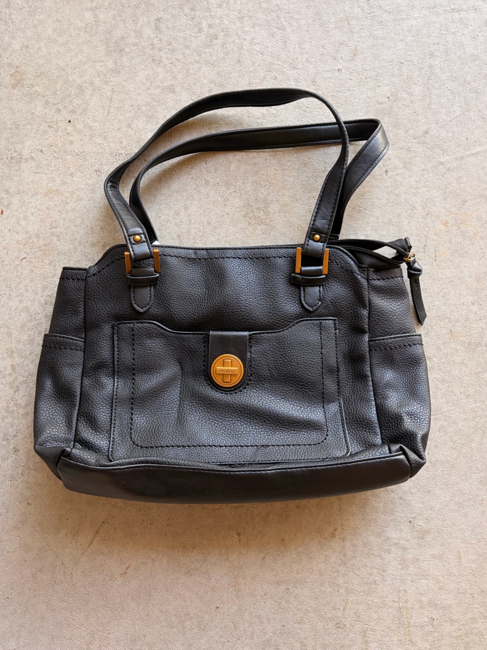 Vintage Black Rosetti Leather Bag with Gold Hardware